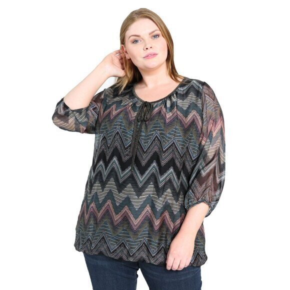 Talking French Plus Size Blouse Multicolor Long Sleeve Top Size 18‎ - Picture 1 of 5